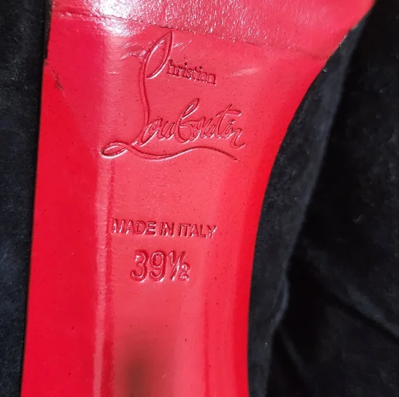 Christian Louboutin Black Suede Peep-Toe Booties Zip Heels Sz. 39.5 - Picture 7 of 8